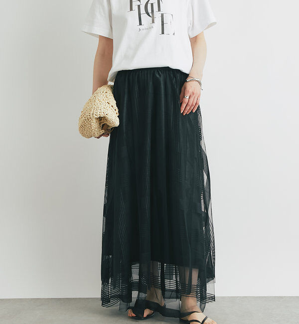  「チュールチェック柄フレアスカート」|スカート|