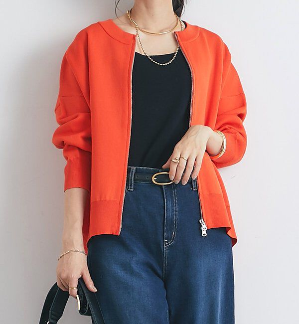  「《オンオフ着回せる》スウェットライクニットカーディガン」|ニット・セーター|オレンジ