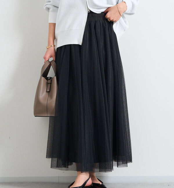  「パターンチュールギャザーフレアスカート」|スカート|ブラック