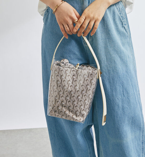  「 【story.(ストーリー)】リバーシブル巾着付きクリアバッグ」|クラッチバッグ|ホワイト