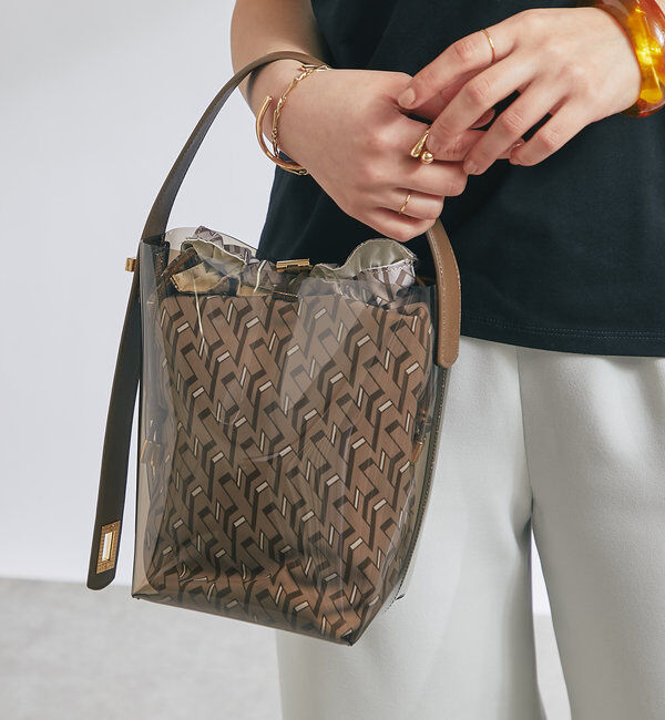  「 【story.(ストーリー)】リバーシブル巾着付きクリアバッグ」|クラッチバッグ|モカ