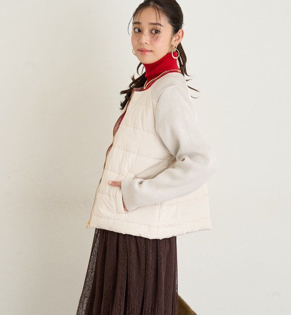  「《大人のこなれ感》中綿ニット切替ノーカラージャケット」|その他|