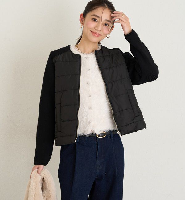  「《大人のこなれ感》中綿ニット切替ノーカラージャケット」|その他|