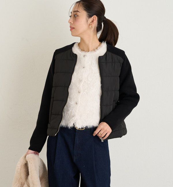  「《大人のこなれ感》中綿ニット切替ノーカラージャケット」|その他|