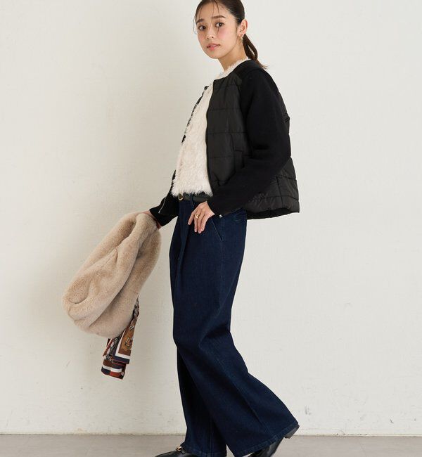  「《大人のこなれ感》中綿ニット切替ノーカラージャケット」|その他|