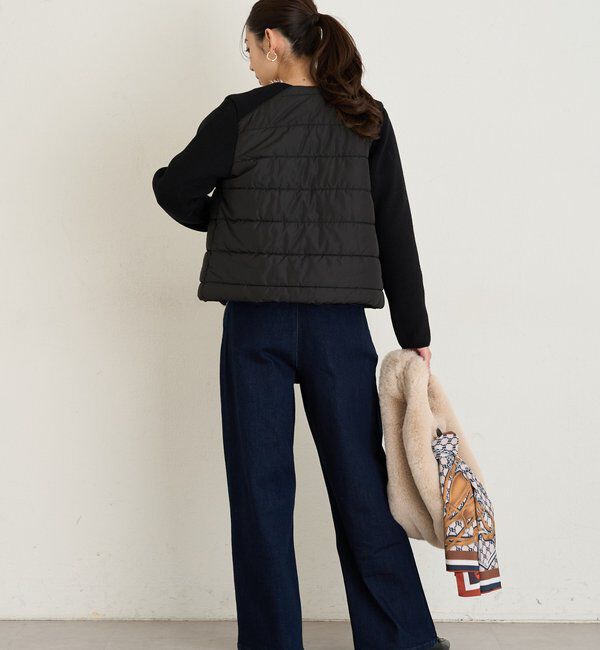  「《大人のこなれ感》中綿ニット切替ノーカラージャケット」|その他|