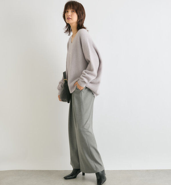  「【抜け感シルエット】ヘアリーウール片畦Vネックニット」|ニット・セーター|