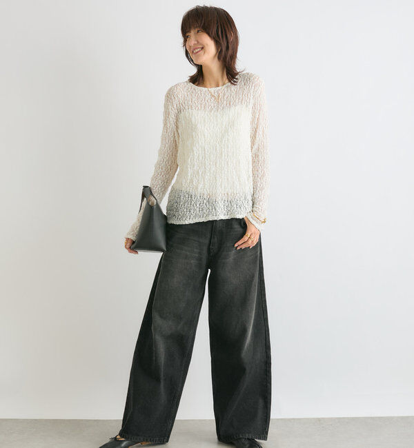  「【ニットのインナーにも】ストレッチフラワーレースカットソー」|Tシャツ・カットソー|