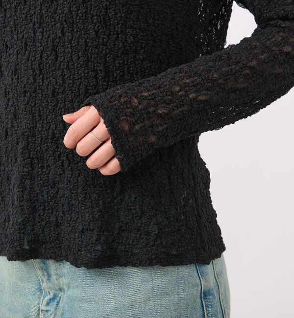  「【ニットのインナーにも】ストレッチフラワーレースカットソー」|Tシャツ・カットソー|