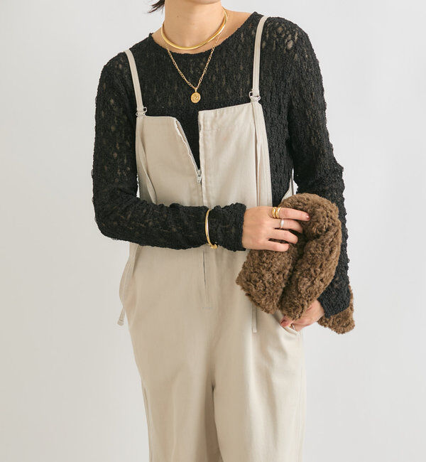  「【ニットのインナーにも】ストレッチフラワーレースカットソー」|Tシャツ・カットソー|