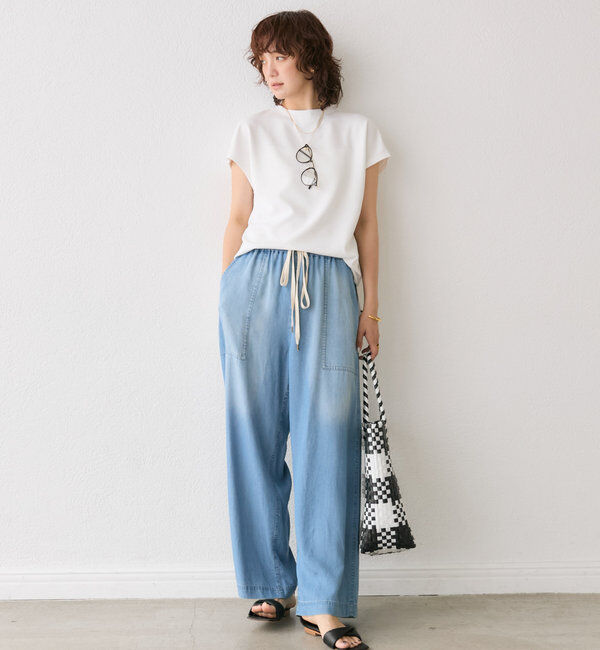  「【セットアップ可】ドレーピーデニムワイドパンツ」|チノ|
