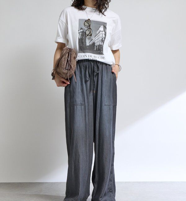  「【セットアップ可】ドレーピーデニムワイドパンツ」|チノ|
