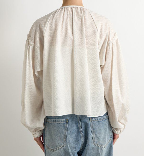  「【着映え】ストライプギャザーブラウス」|シャツ・ブラウス|