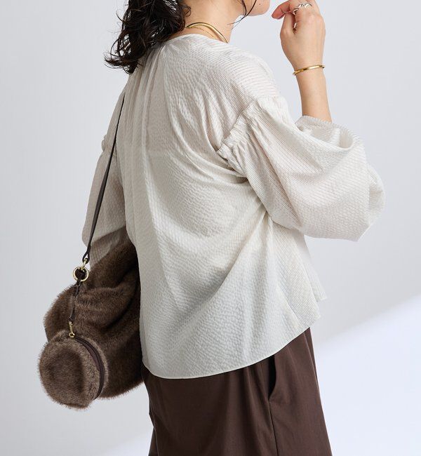  「【着映え】ストライプギャザーブラウス」|シャツ・ブラウス|