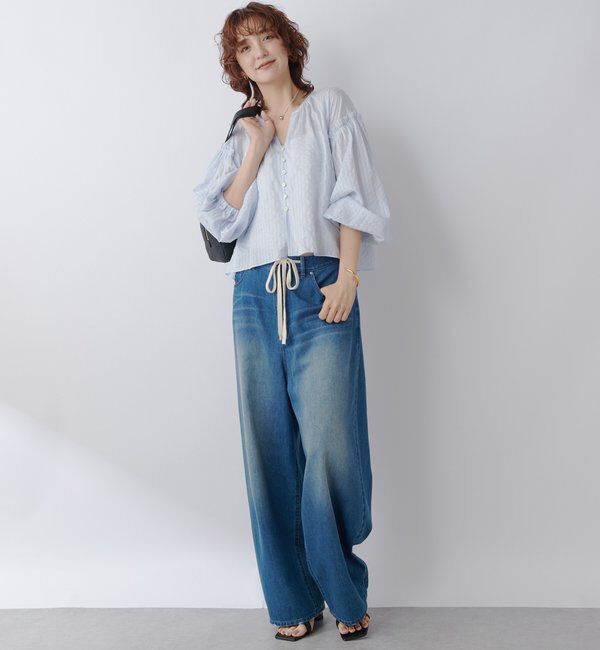  「【着映え】ストライプギャザーブラウス」|シャツ・ブラウス|