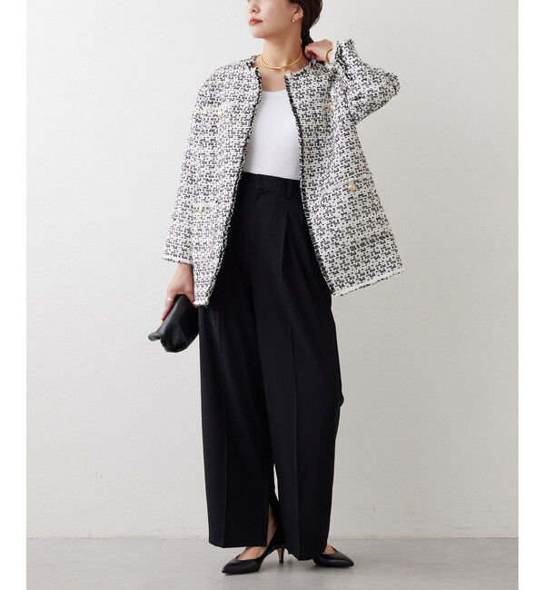  「ジャージーワイドタックパンツ」|スラックス|