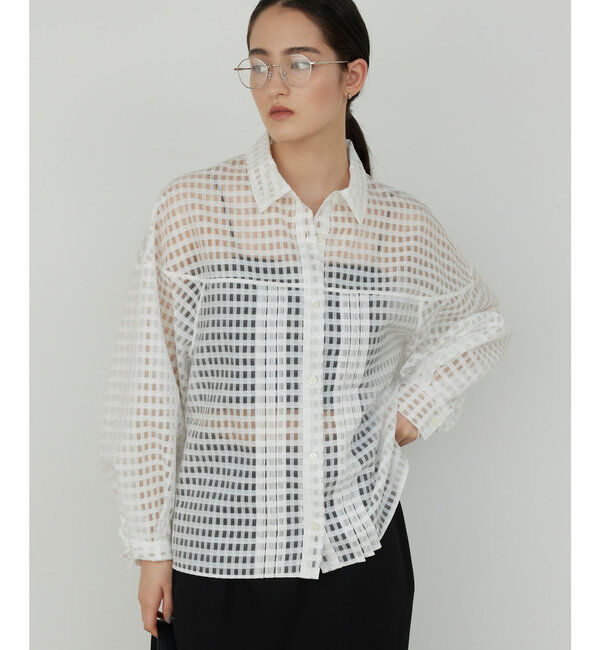  「シースルーチェックボリュームスリーブシャツ」|シャツ・ブラウス|