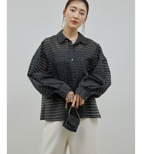  「シースルーチェックボリュームスリーブシャツ」|シャツ・ブラウス|