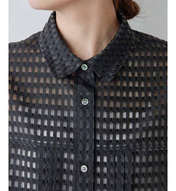  「シースルーチェックボリュームスリーブシャツ」|シャツ・ブラウス|