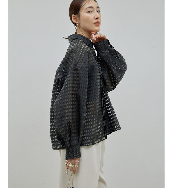  「シースルーチェックボリュームスリーブシャツ」|シャツ・ブラウス|