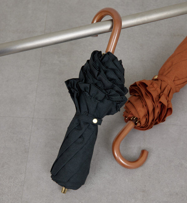  「【UVカット/晴雨兼用】折りたたみフリルアンブレラ」|その他|ブラック