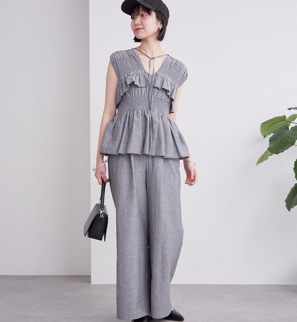  「シャーリングフリルオールインワン」|オールインワン|