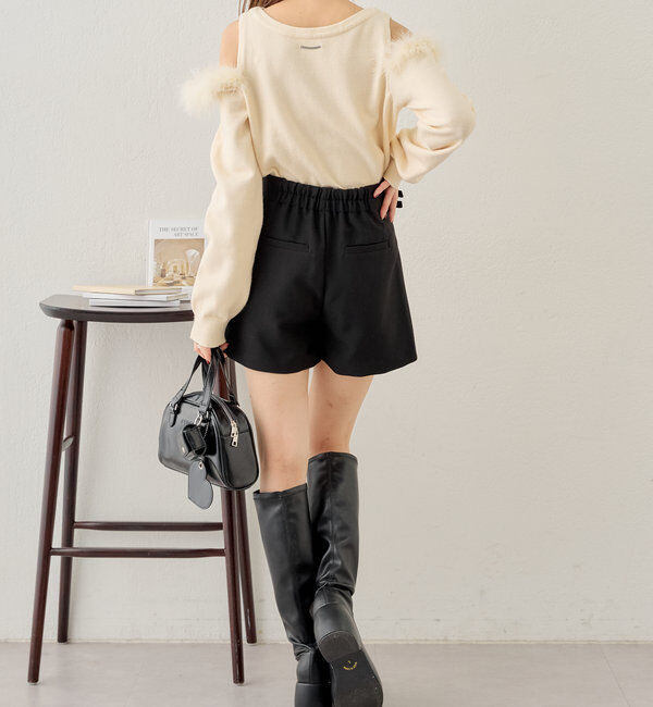  「【セットアップ対応】ダブルベルトキュロットショートパンツ」|チノ|