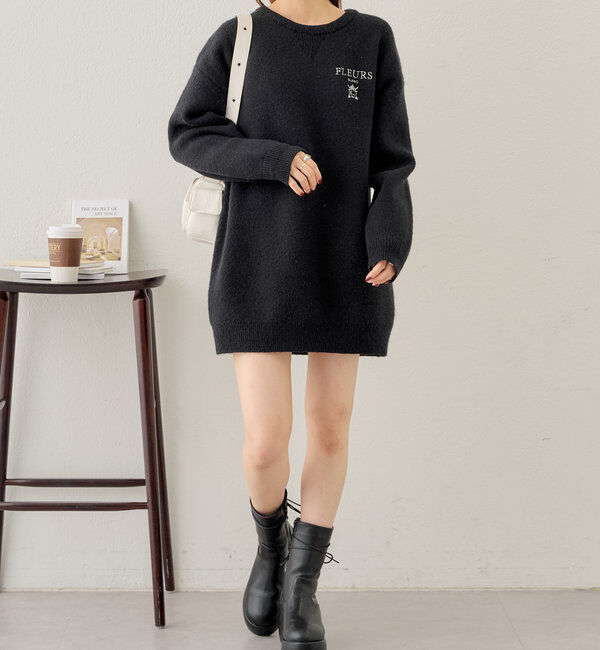  「【3色展開】衿取外しロゴジャガードワンピース」|ワンピース|