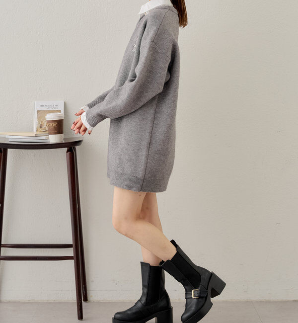  「【3色展開】衿取外しロゴジャガードワンピース」|ワンピース|