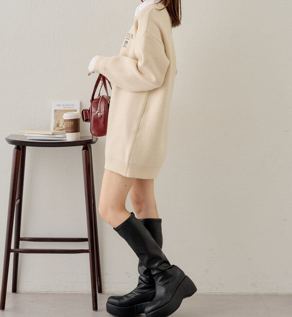  「【3色展開】衿取外しロゴジャガードワンピース」|ワンピース|