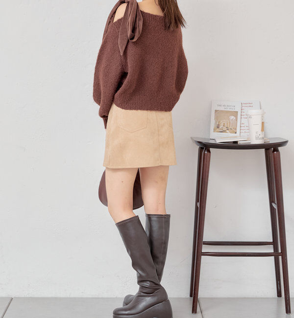  「ビジュー付き台形ミニスカート」|スカート|