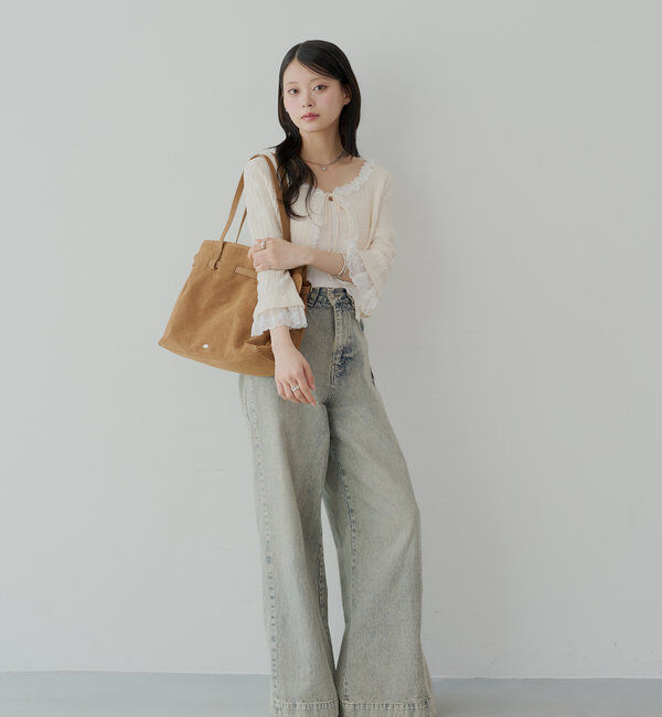  「【7分袖】レースドッキングリブニットカーディガン」|カーディガン|