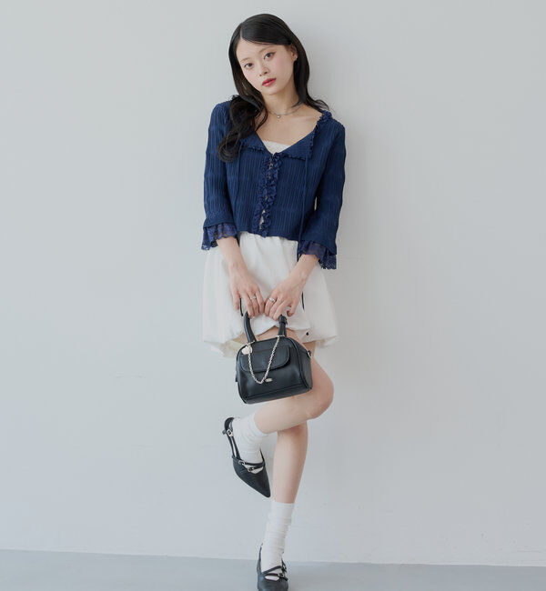  「【7分袖】レースドッキングリブニットカーディガン」|カーディガン|