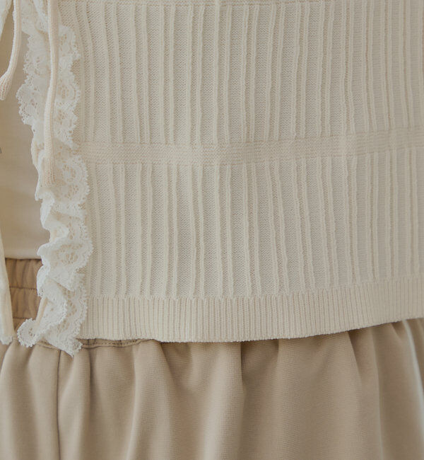  「【7分袖】レースドッキングリブニットカーディガン」|カーディガン|