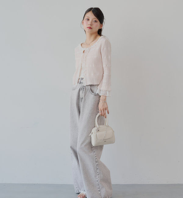  「【7分袖】レースドッキングリブニットカーディガン」|カーディガン|