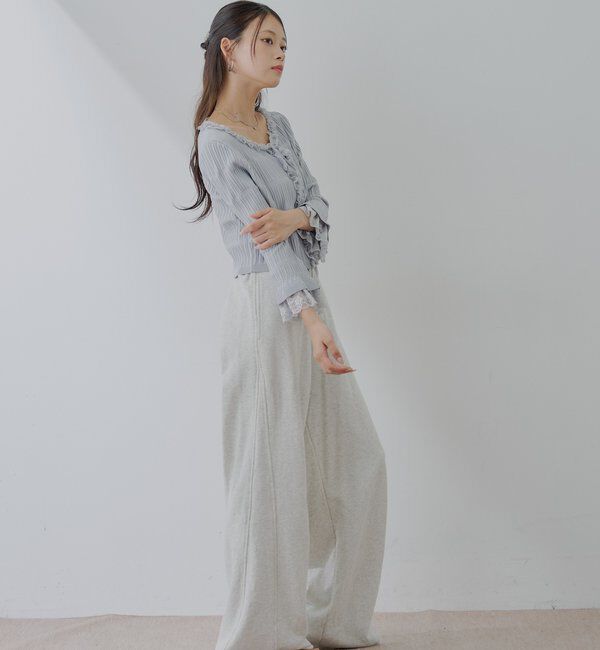  「【7分袖】レースドッキングリブニットカーディガン」|カーディガン|