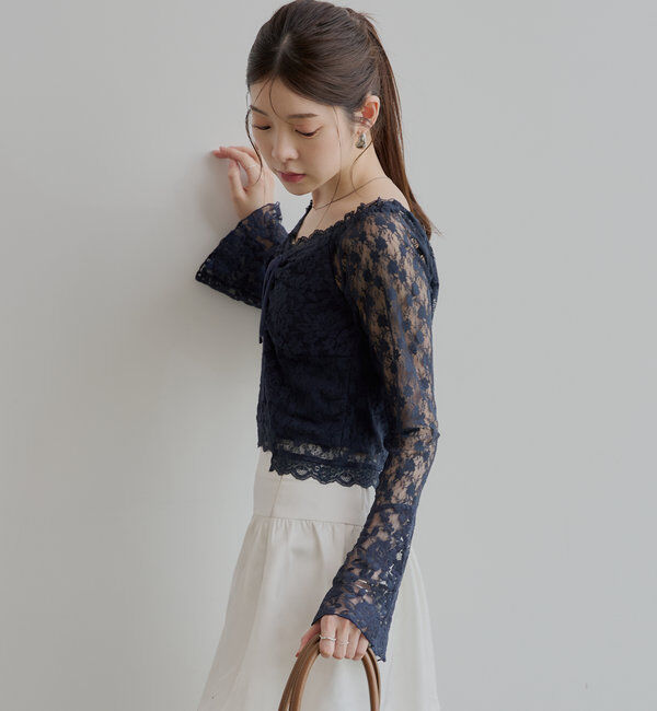  「レイヤード風レースロンT」|Tシャツ・カットソー|