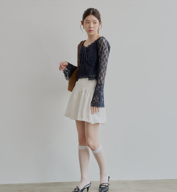  「レイヤード風レースロンT」|Tシャツ・カットソー|