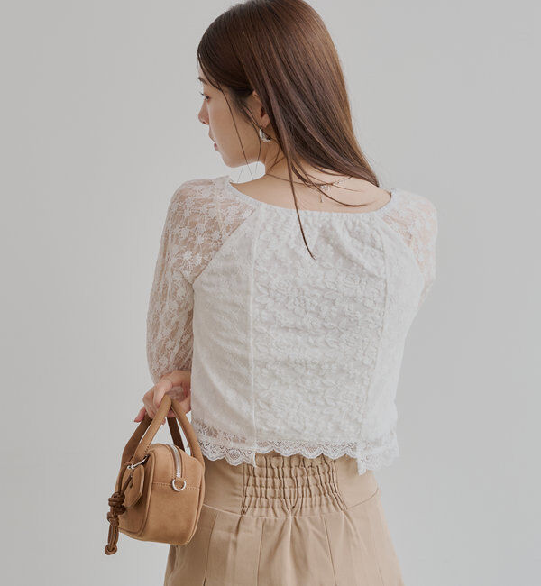  「レイヤード風レースロンT」|Tシャツ・カットソー|