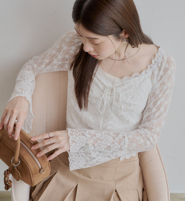  「レイヤード風レースロンT」|Tシャツ・カットソー|