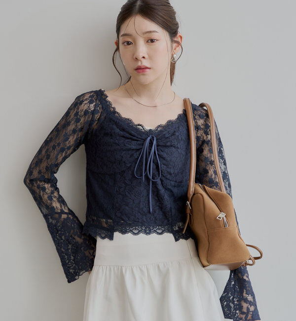  「レイヤード風レースロンT」|Tシャツ・カットソー|