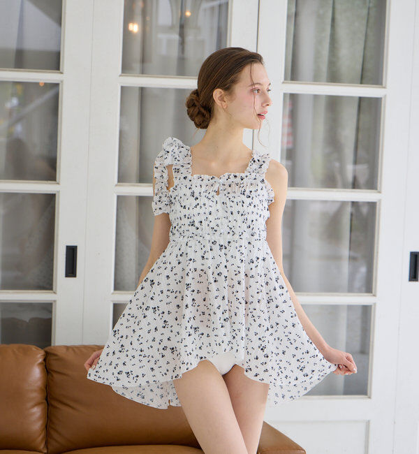  「【水着】花柄肩リボンキャミチュニック3点セット」|ビキニ|