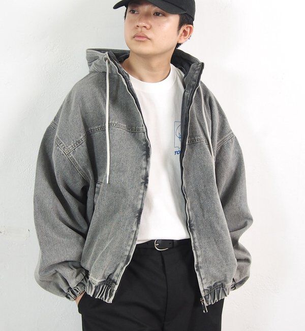  「【UNISEX/ユニセックス】ヴィンテージライクデニムフードジップブルゾン」|ブルゾン・スタジャン|