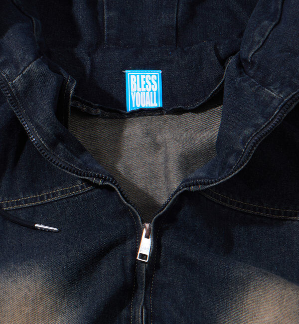  「【UNISEX/ユニセックス】ヴィンテージライクデニムフードジップブルゾン」|ブルゾン・スタジャン|