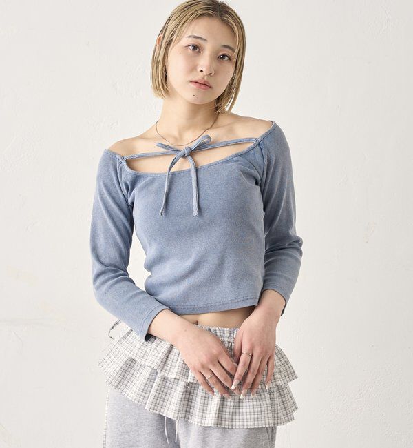  「【前後2WAY】デザインリブトップス 」|Tシャツ・カットソー|サックスブルー