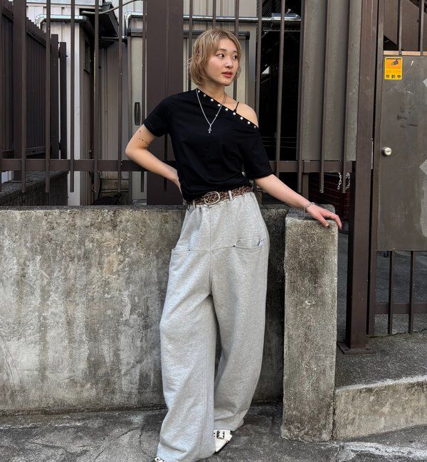  「ワンオフショルスタッズドロストTEE」|Tシャツ・カットソー|