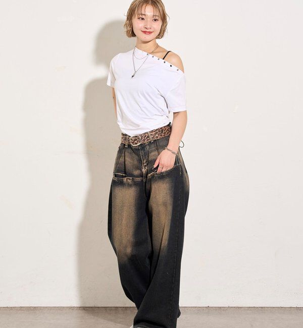  「ワンオフショルスタッズドロストTEE」|Tシャツ・カットソー|