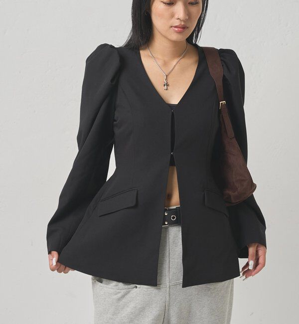  「【SixM/シックスエム】  パフスリーブジャケット」|テーラードジャケット|ブラック