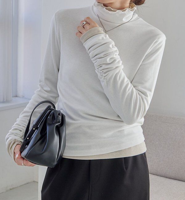  「ハイネック袖ギャザーロンT」|Tシャツ・カットソー|オフホワイト