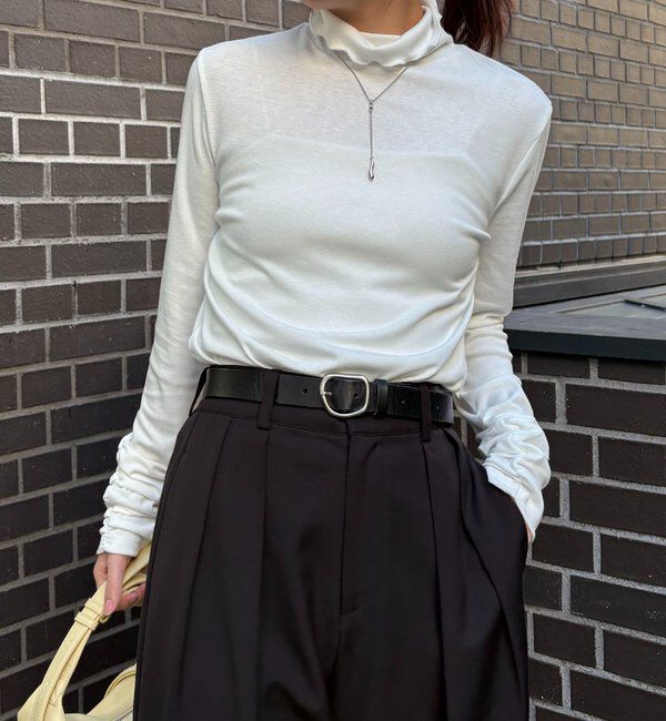  「ハイネック袖ギャザーロンT」|Tシャツ・カットソー|